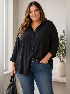 Torrid Size 2 (2X) Lizzie Washable Challis Button-Up Deep Black Shirt NWT
